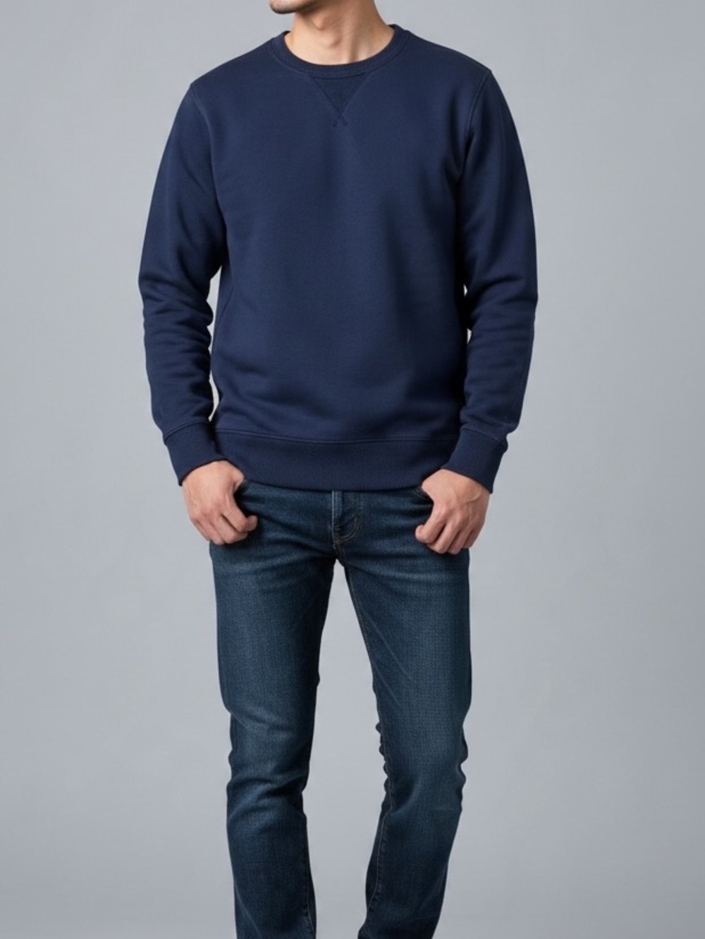 Banana Republic Mens M Navy Blue French Terry Crewneck Sweatshirt V Notch